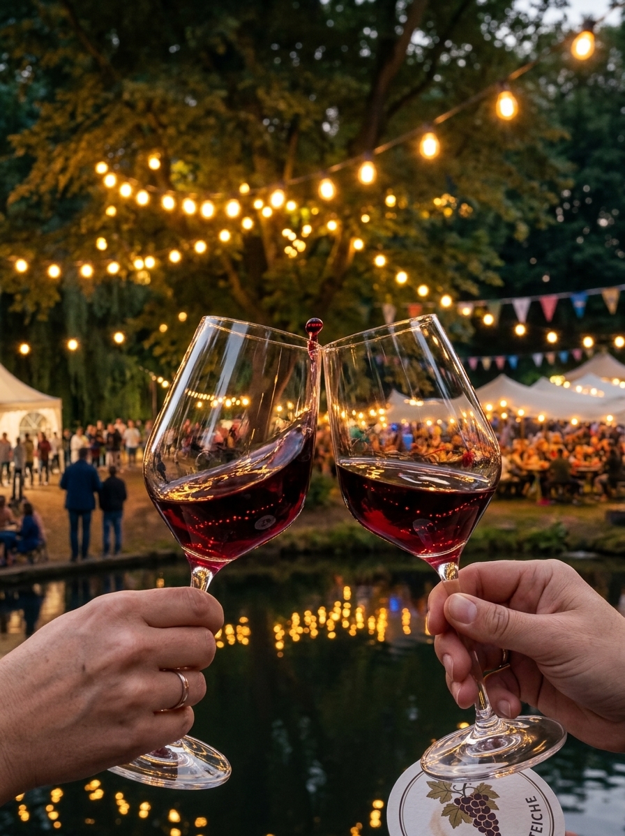 Gemütliches Anstoßen beim Weinfest an den 7 Teichen